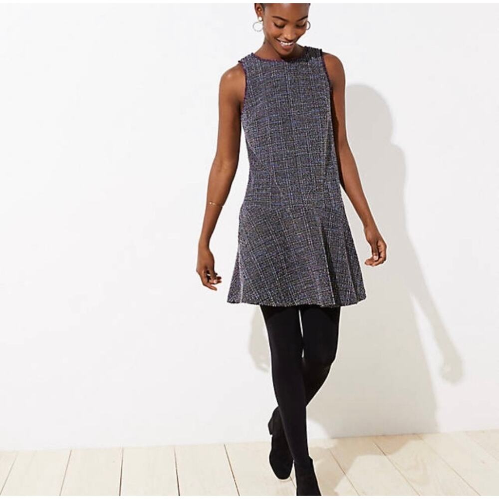 Ann Taylor Loft Tweed Drop Waist Sleeveless Dress Size XS Multicolor